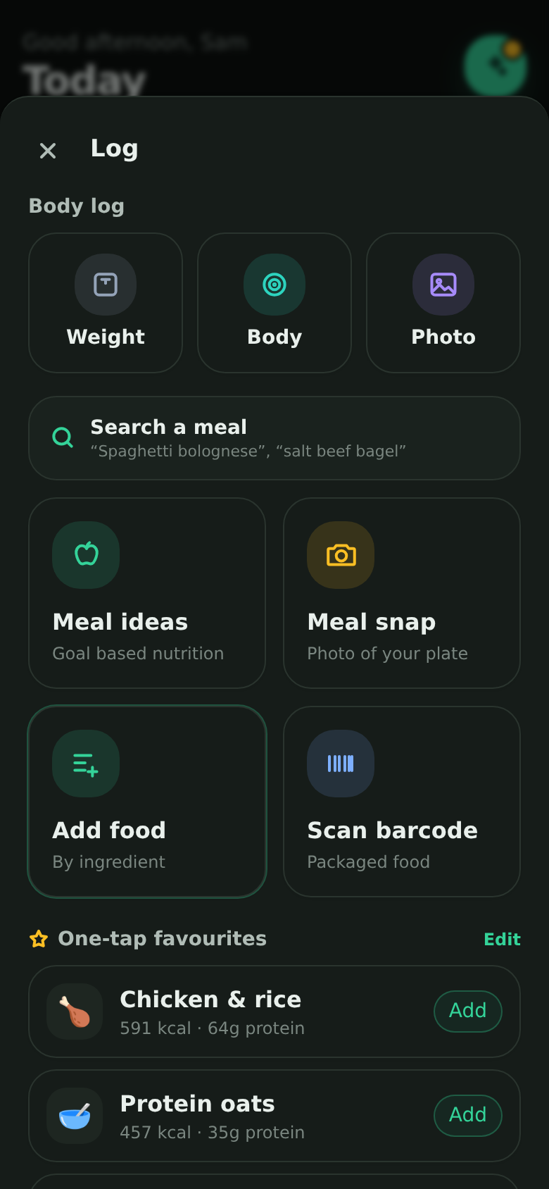 The log sheet, offering weight, body measurements and a progress photo